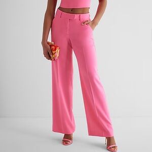 EXPRESS EDITOR FIT RELAXED MID RISE PINK TROUSER PANTS WITH SIDE POCKETS